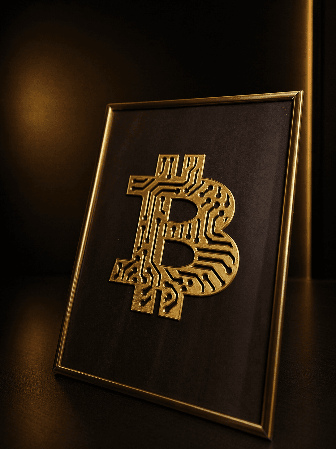 Tablou 3D Bitcoin — Minimal Gold